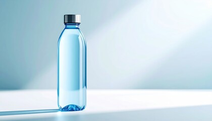 Pure Refreshment: A clear bottle filled with pristine water stands on a clean, light-filled surface, evoking a sense of purity, hydration, and well-being.