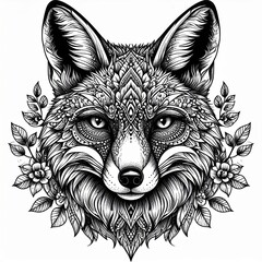 Fototapeta premium Ornate Fox Portrait with Floral Accents