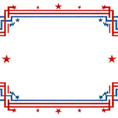 Naklejka premium Red and blue patriotic frame with stars and geometric corner decorations