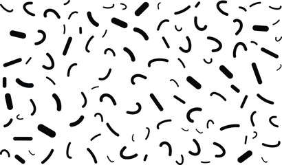 Abstract black and white pattern of random curved and straight shapes.