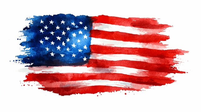Watercolor Style American Flag Illustration for Independence Day Celebration