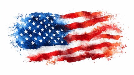 Watercolor Style American Flag Illustration for Independence Day Celebration