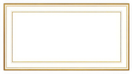 A rectangular white frame with a gold border on a white background view