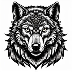Obraz premium Ornate Black And White Wolf Head Illustration