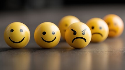 Yellow Ball with Multiple Expressions Illustration - Smiling Angry Happy Embarrassed Crying Emoticon Cartoon Emotion Symbols
