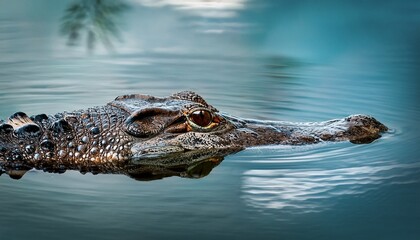 Obraz premium close up of a crocodile partially submerged in calm water