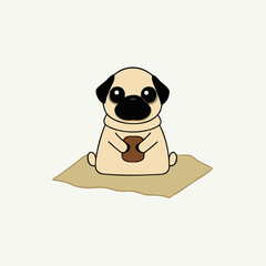 pug sitting on a picnic blanket