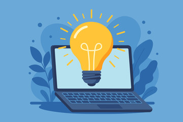 Creative Innovation and Online Learning Concept with Glowing Light Bulb on Laptop Screen, Digital Inspiration, Self Education, E-Learning, Knowledge, Business Ideas, Technology