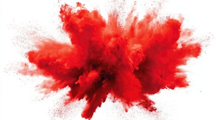 A festive explosion of red powder in mid-air against a clean white background.