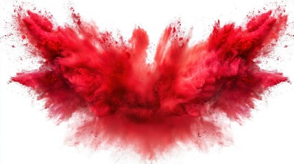A festive explosion of red powder in mid-air against a clean white background.