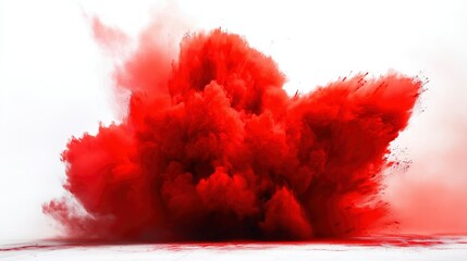 A festive explosion of red powder in mid-air against a clean white background.