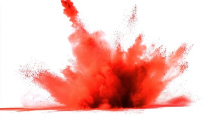 A festive explosion of red powder in mid-air against a clean white background.