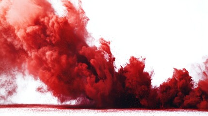 A festive explosion of red powder in mid-air against a clean white background.