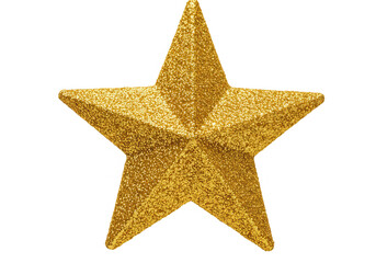 A glittering gold star isolated on transparent background is a festive christmas decoration