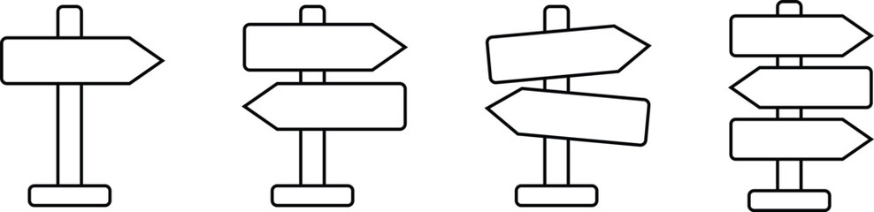 Signpost, direction line icon collection. Three way directional icon collection. Road, direction, branching arrow symbol 