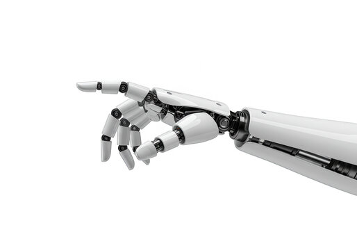 A robotic hand pointing isolated on transparent background - Powered by Adobe