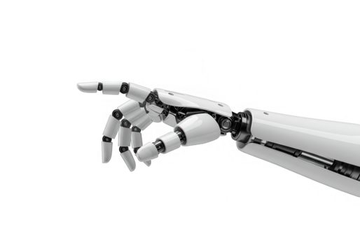 A robotic hand pointing isolated on transparent background