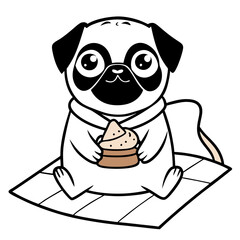 pug  holding a sandwich in one paw
