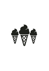 Minimal Black Silhouette of Three Ice Cream Cones in Waffle Cones on White Background for Dessert or Summer Concept