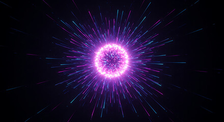 Fototapeta premium A wallpaper showing an energy core with radial glowing lines spreading like a digital sunburst, set on a dark synthetic background.