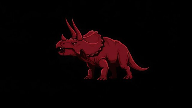 Animation of a Red Triceratops Dinosaur Walking Against a Black Background