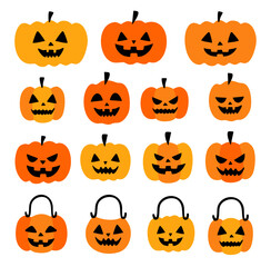 ハロウィン用のかぼちゃのイラストセット(ベクター 編集可能 カボチャ)