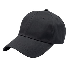 Photo of black baseball cap isolated on transparent background