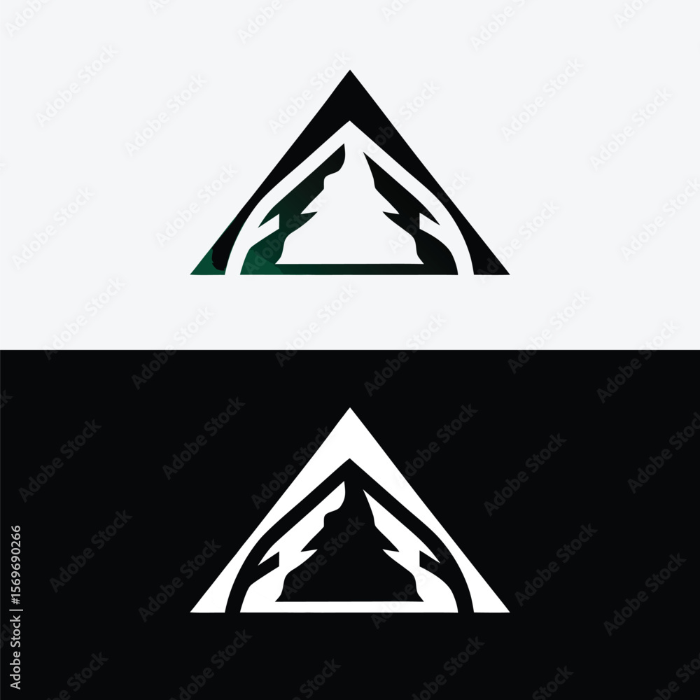Poster mountain peak logo design in a triangle shape isolated on white background