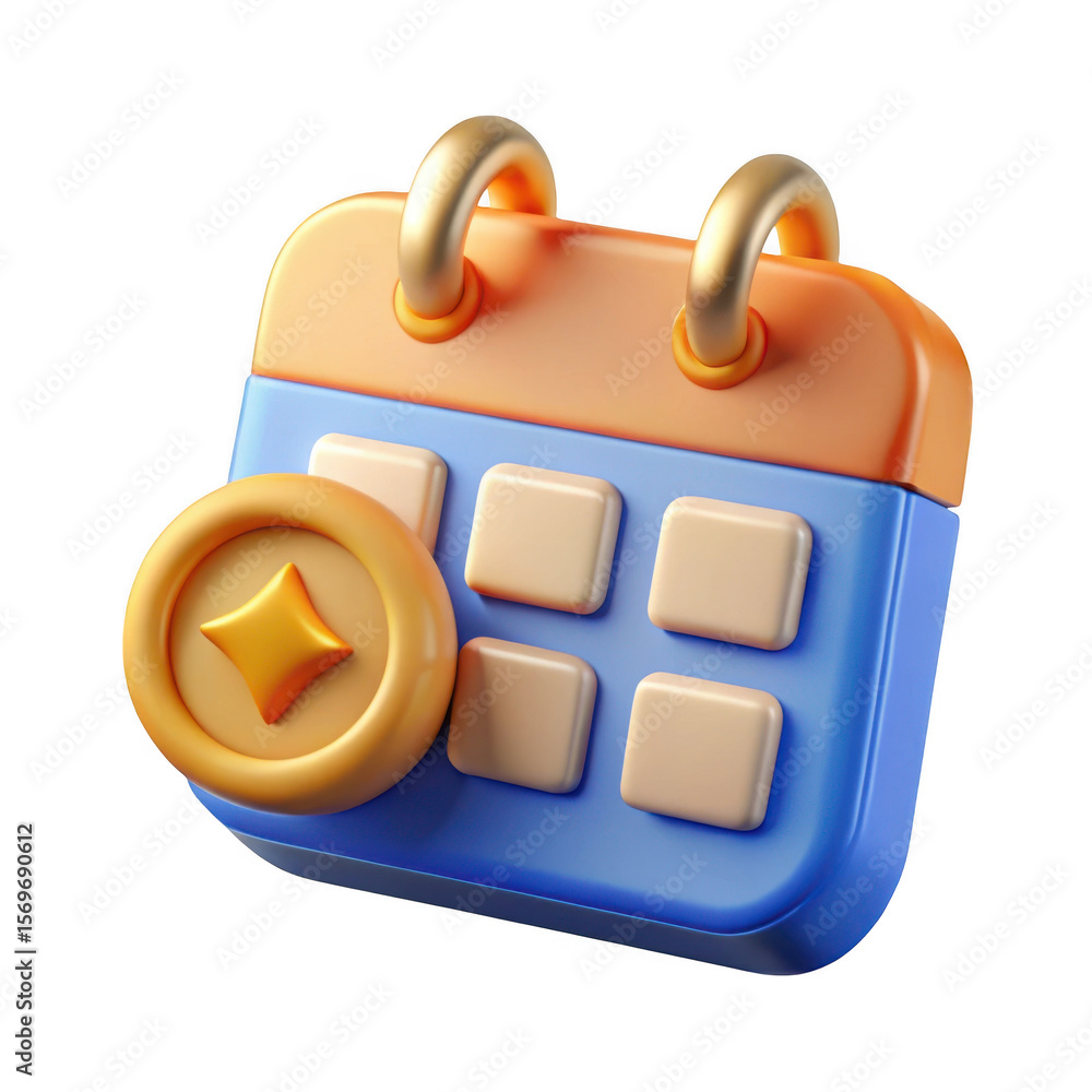 Poster 3d calendar with coin icon isolated on transparent background