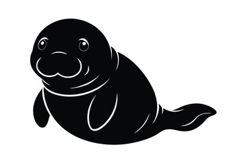chubby manatee cartoon vector in silhouette vector illustration