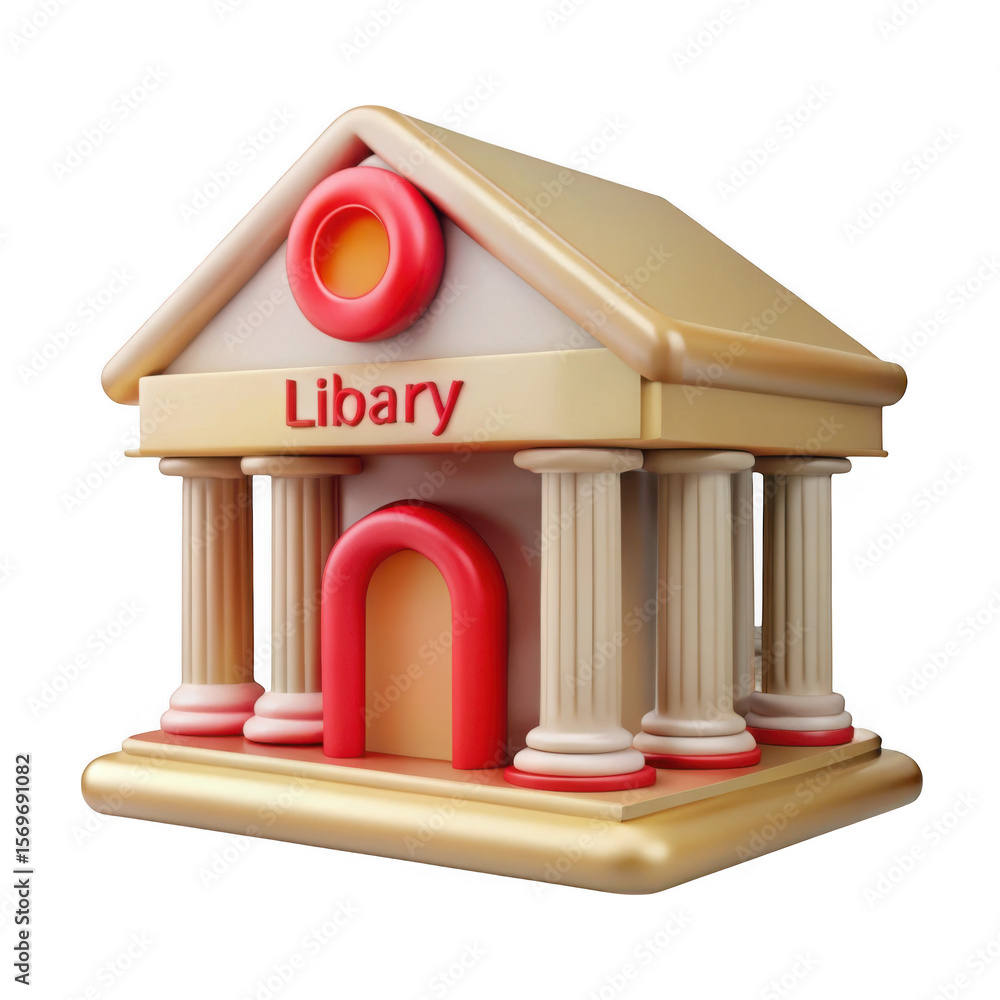 Poster 3d library building isolated on transparent background