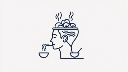 A stylized depicting the inner workings of the creative and analytical mind with ideas and thoughts symbolically represented