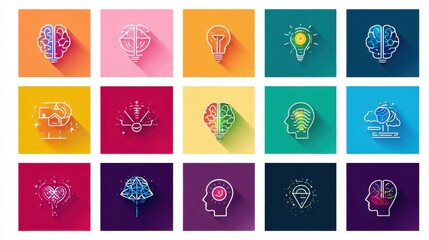 Vibrant abstract icons in various shapes and colors symbolizing different aspects of creativity problem solving and innovative thinking