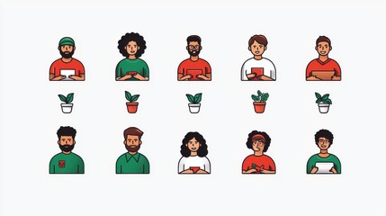 A diverse collection of digital character portraits and icons representing a range of identities cultures and expressions