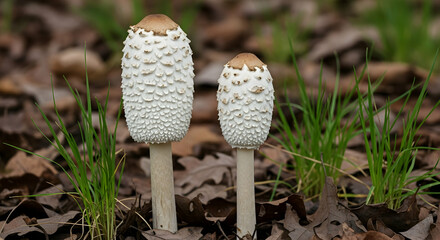 Elegant White Mushrooms in Autumnal Forest Setting