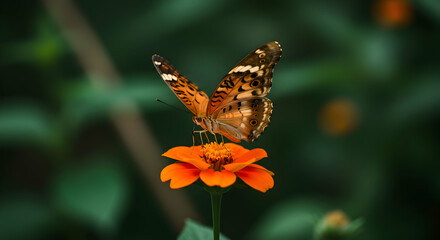 Obraz premium Beautiful Butterfly Resting on a Vibrant Orange Flower
