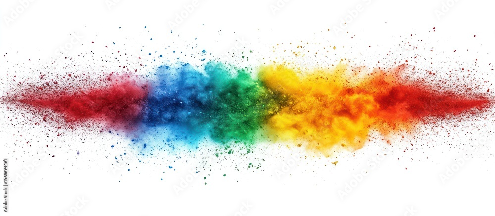 Poster vibrant holi colors exploding across a stark white background create a visually arresting symmetrica