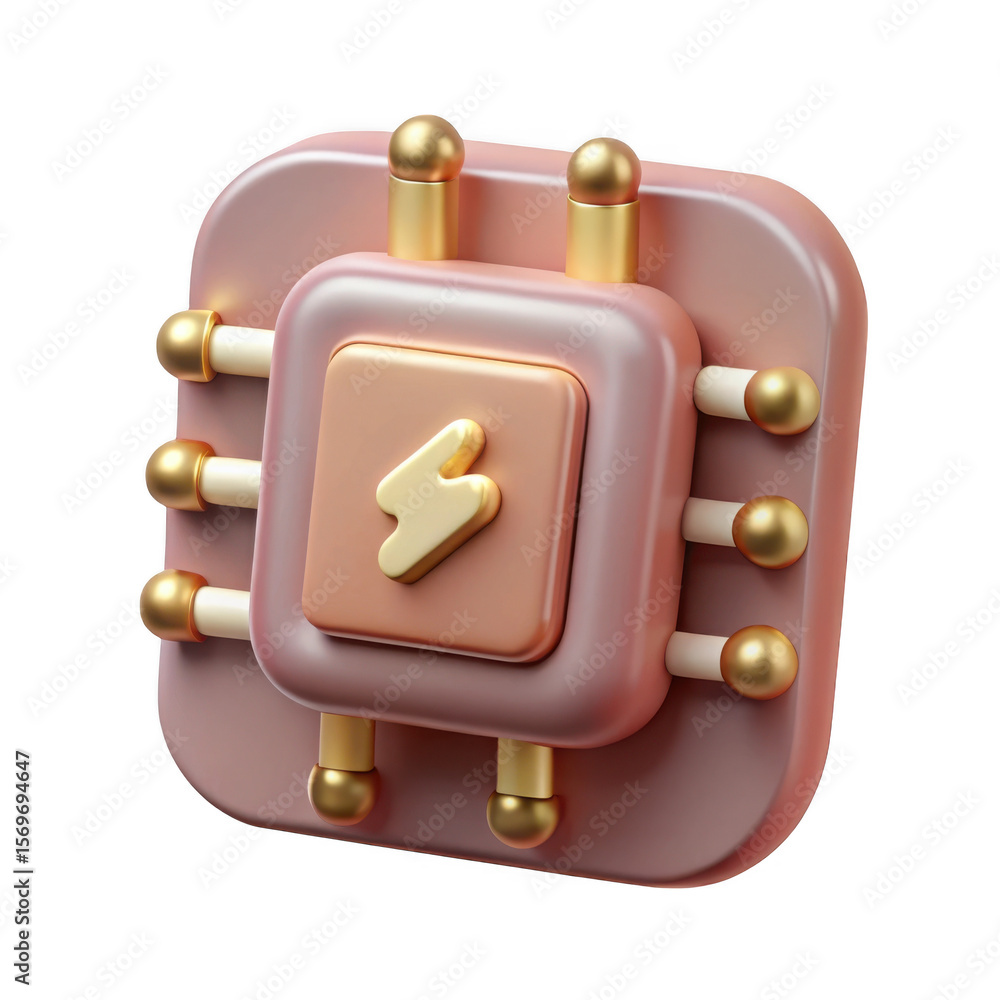 Poster 3d processor chip with lightning bolt symbol isolated on transparent background