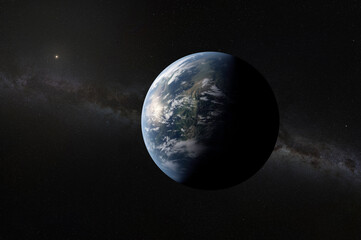 Fototapeta premium Illustration artistique de l'exoplanète habitable Kepler-22b, une super-Terre située à 635 années-lumière.