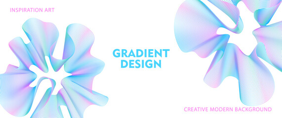 Abstract gradient vector background with colorful line waves. Modern vector background cover templates with 3D effects in motion. Artistic design for cover, flyer, banner, social media, music, ads.