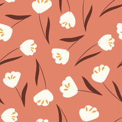 Hand-drawn flowers seamless pattern print design. Vector illustration design for fashion fabrics, textile graphics and prints.