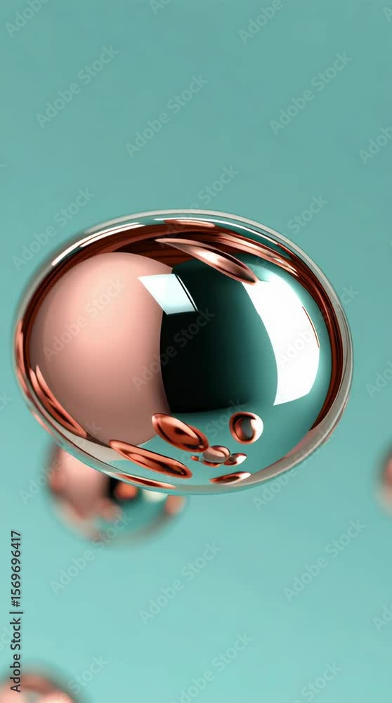 Aufkleber modern artistic visual of floating reflective metallic bubbles against soft turquoise background wit