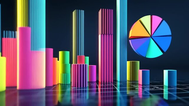 Colorful 3D bar and pie charts