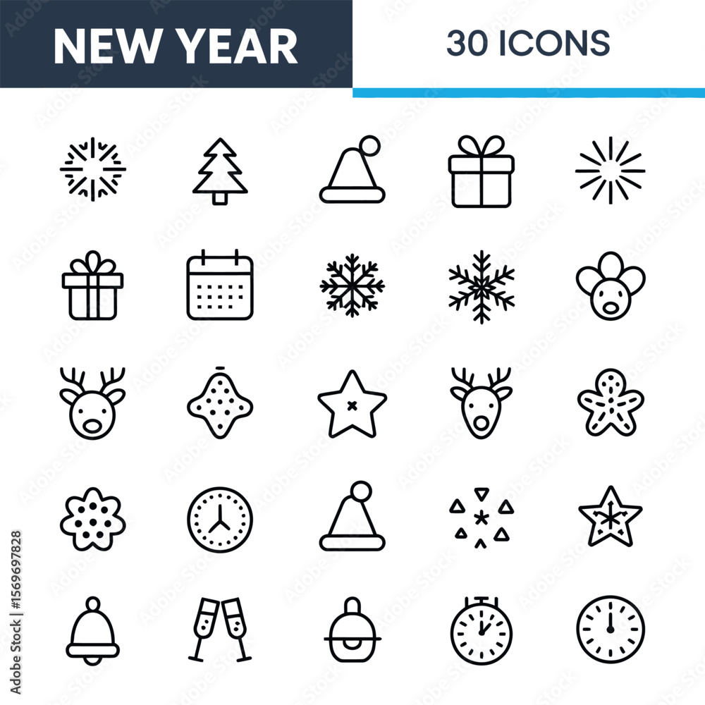 Poster set of 30 thin line vector icons for various themes