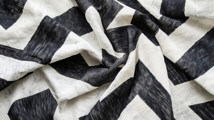 Abstract Fabric with Geometric Pattern in Black and White Monochrome Style