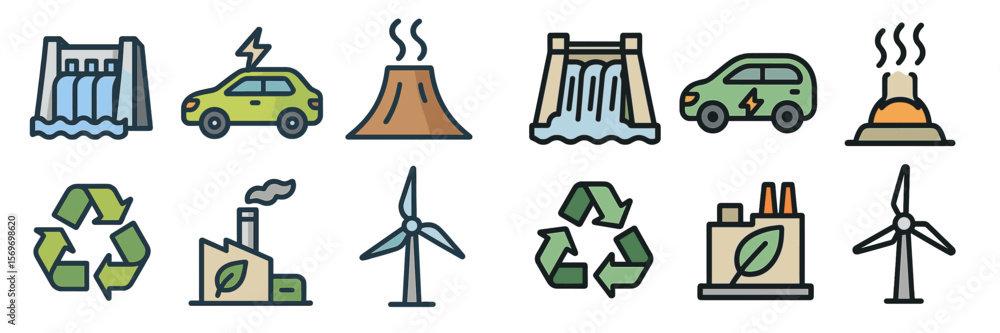 Poster infographic displaying various renewable energy sources and sustainable practices in an educational 