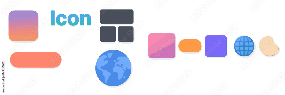 Aufkleber Modern design elements featuring colorful icons and shapes suitable for digital interfaces displayed on a neutral background