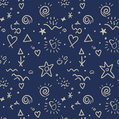 Whimsical Stars Hearts Pattern Fun Festive Doodle Vector Design