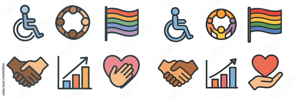 Aufkleber inclusive symbols promoting accessibility and unity during pride month celebrations in a vibrant com