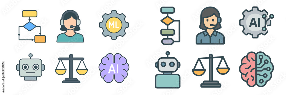 Poster Illustration depicting various aspects of artificial intelligence and machine learning in technology
